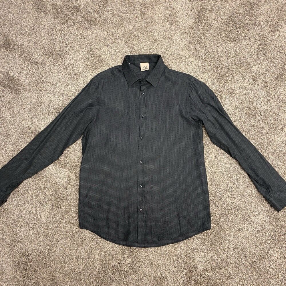 Of All Threads Textured Button Up Men’s Large Gray Long Sleeve Dress Shirt